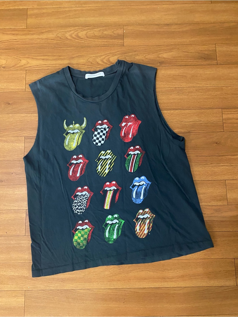 Daydreamer Black Tank with Multicolor Graphic Tongues | Size small